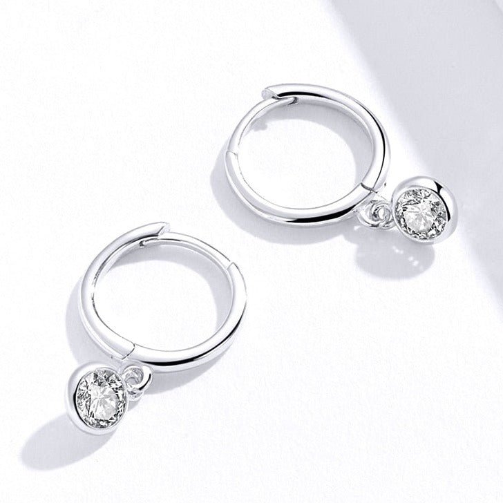 Brinco Argola Pingente Ponto de Luz Prata