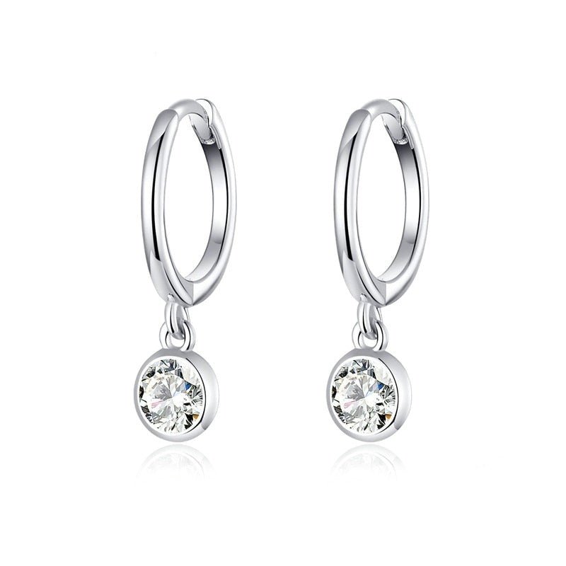 Brinco Argola Pingente Ponto de Luz Prata