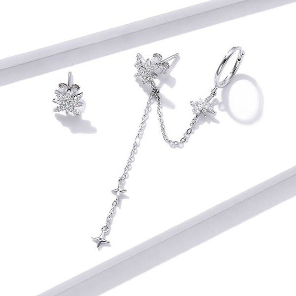 Brinco Prata Estrela com Corrente