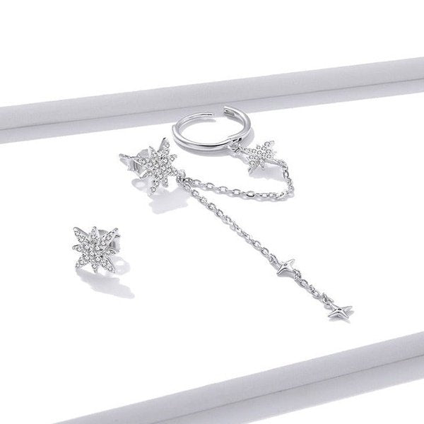 Brinco Prata Estrela com Corrente