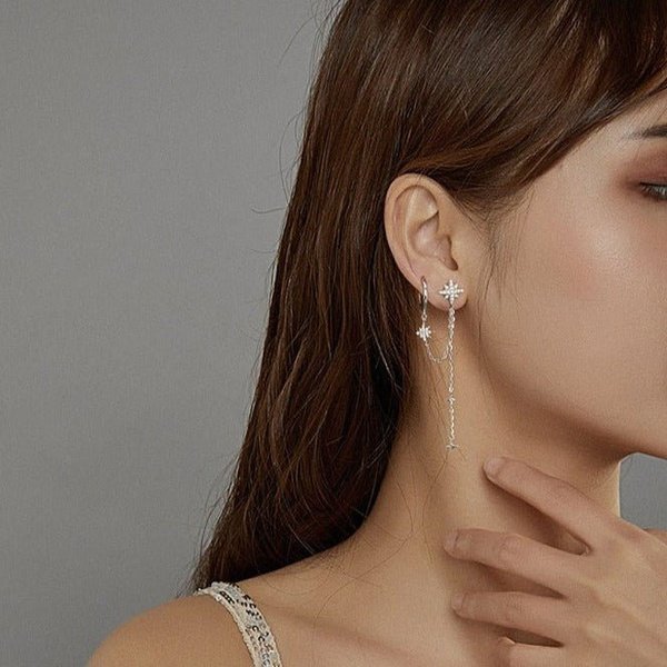 Brinco Prata Estrela com Corrente