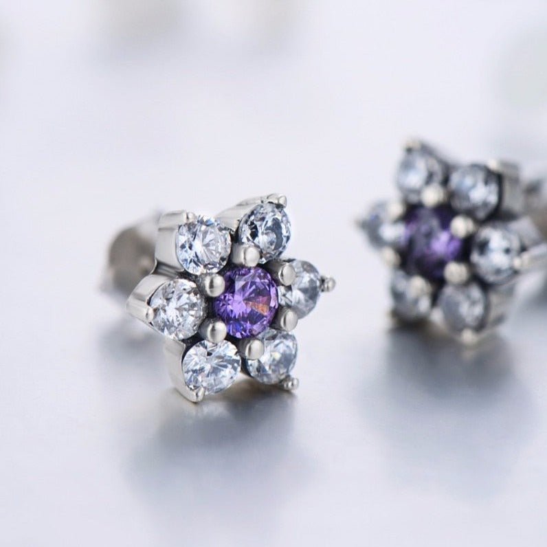 Brinco Prata Flor Lilás