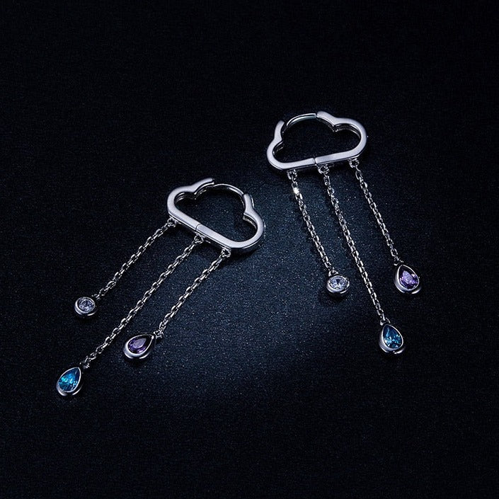 Brinco Prata Nuvem com Gotas de Zircônia