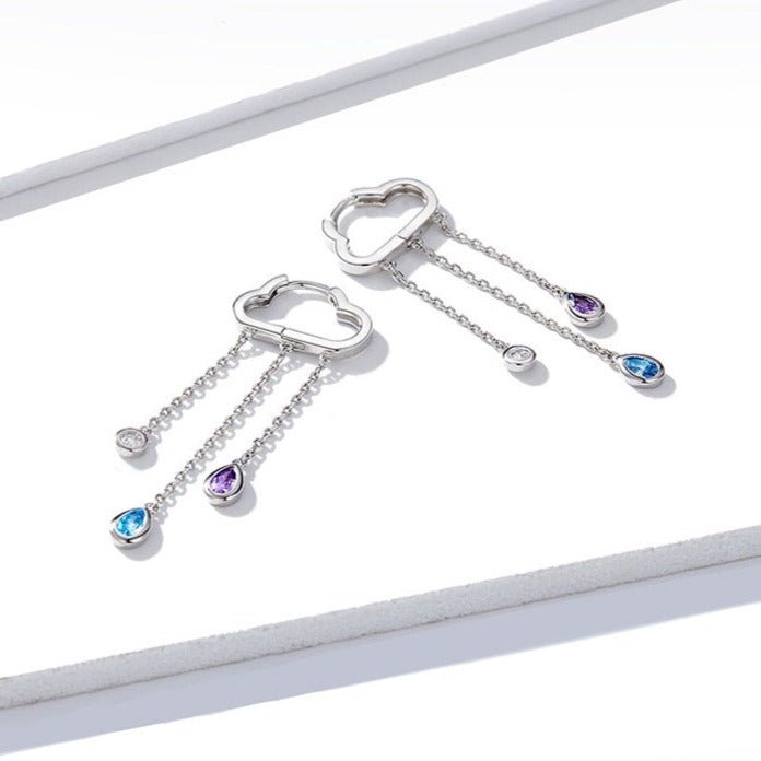 Brinco Prata Nuvem com Gotas de Zircônia