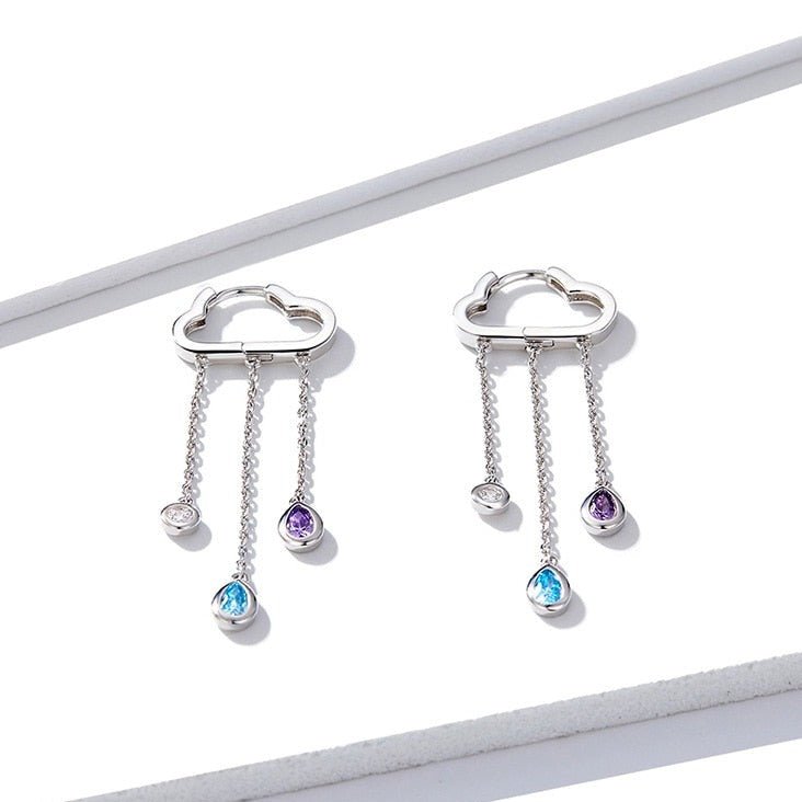 Brinco Prata Nuvem com Gotas de Zircônia