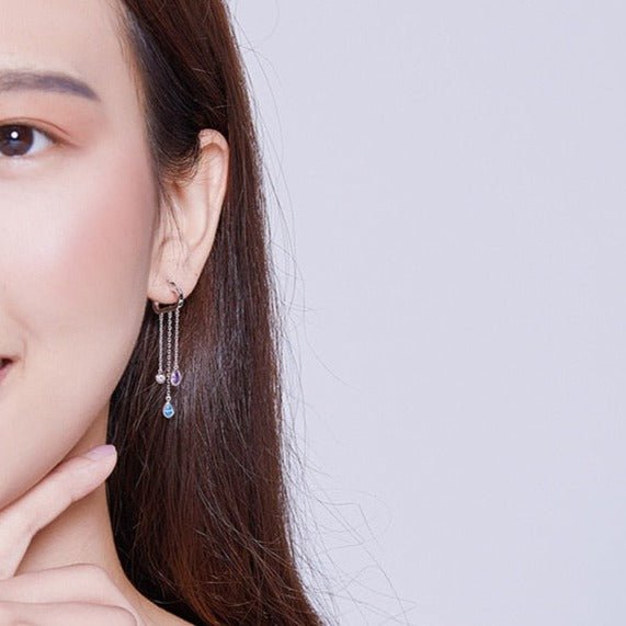 Brinco Prata Nuvem com Gotas de Zircônia