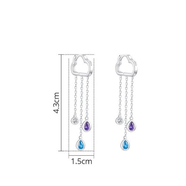 Brinco Prata Nuvem com Gotas de Zircônia