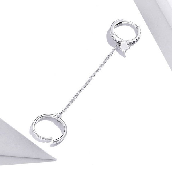 Brinco Prata Piercing Duplo Corrente