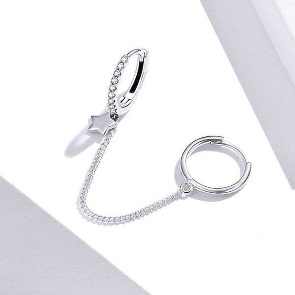 Brinco Prata Piercing Duplo Corrente