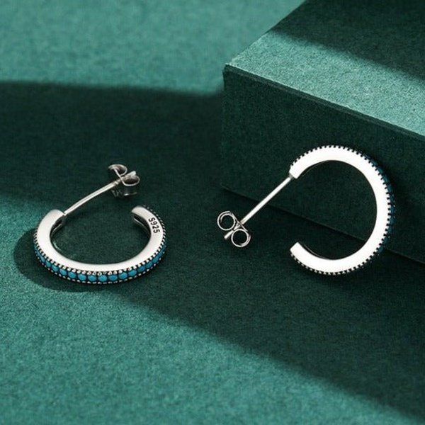 Brinco Prata Argolinha Turquesa Vintage