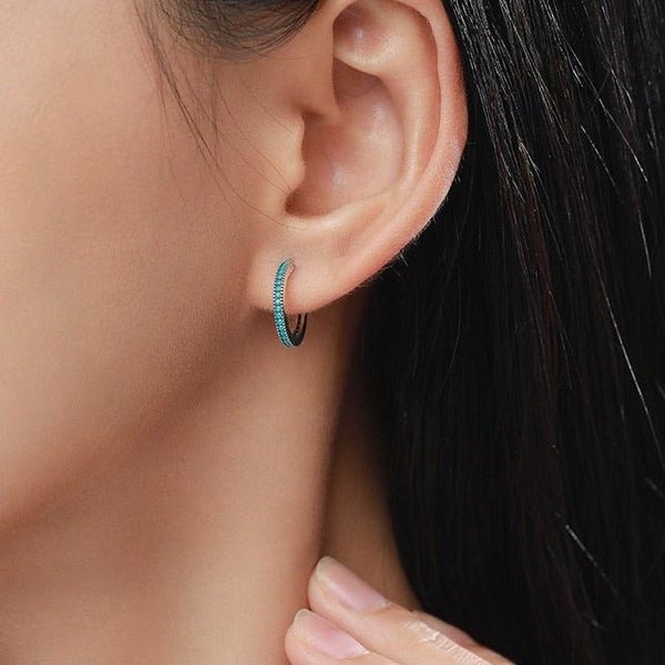 Brinco Prata Argolinha Turquesa Vintage