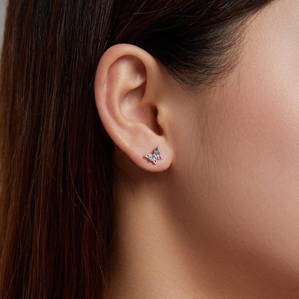 Brinco de Borboleta Colorida Prata