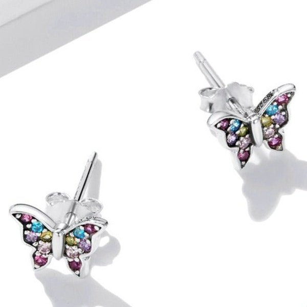 Brinco de Borboleta Colorida Prata