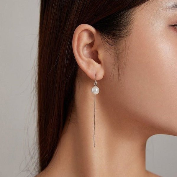 Brinco Prata Longo de Pérola