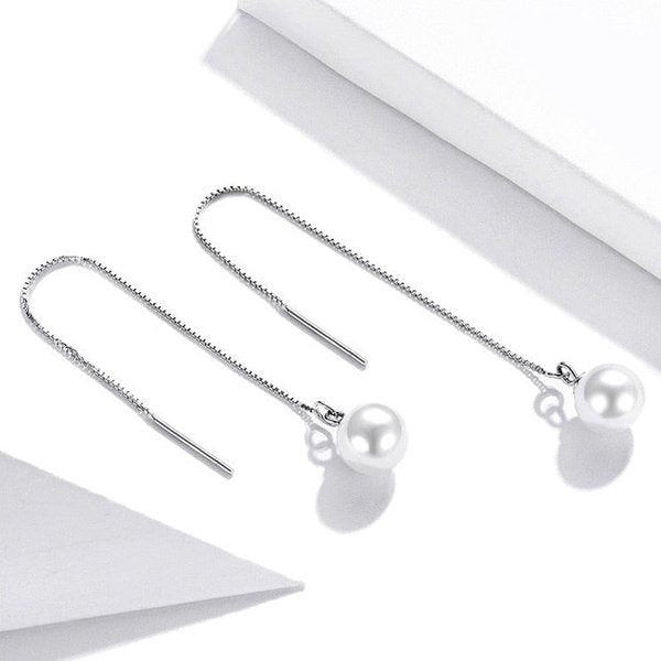 Brinco Prata Longo de Pérola