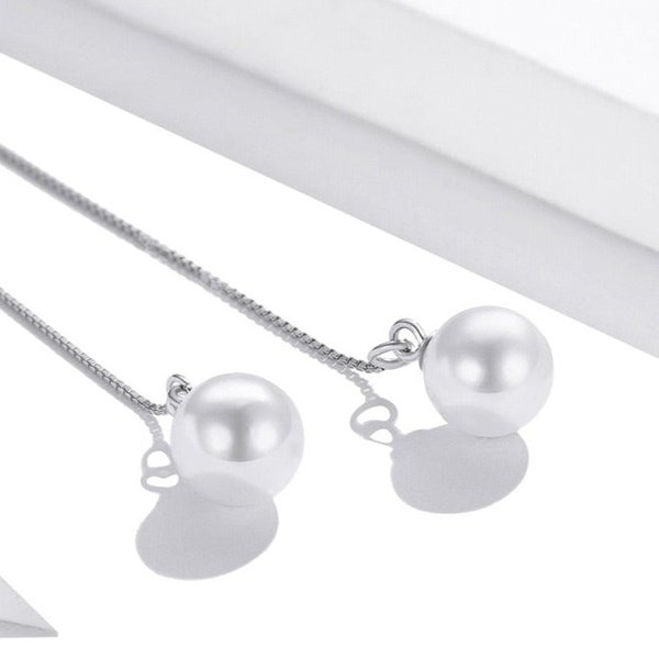 Brinco Prata Longo de Pérola