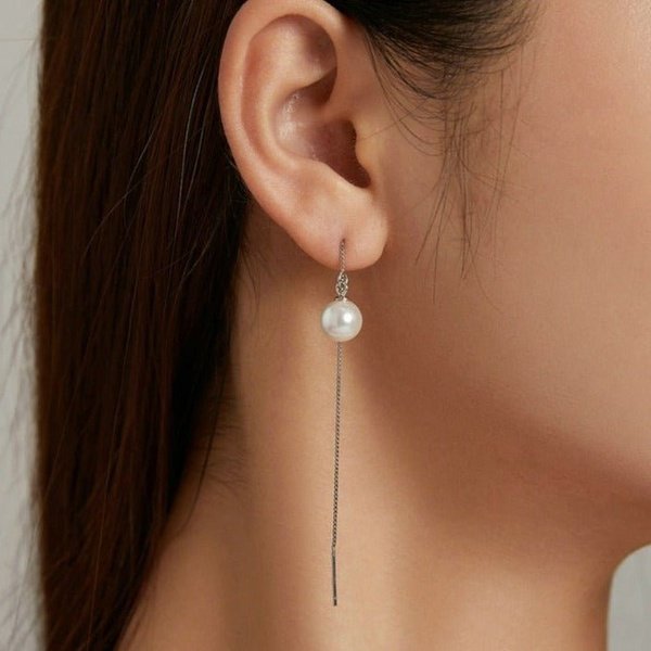 Brinco Prata Longo de Pérola