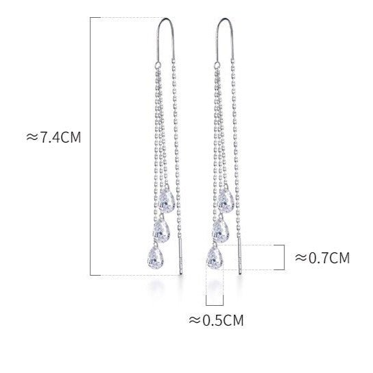 Brinco Prata Longo Gotas de Zircônia