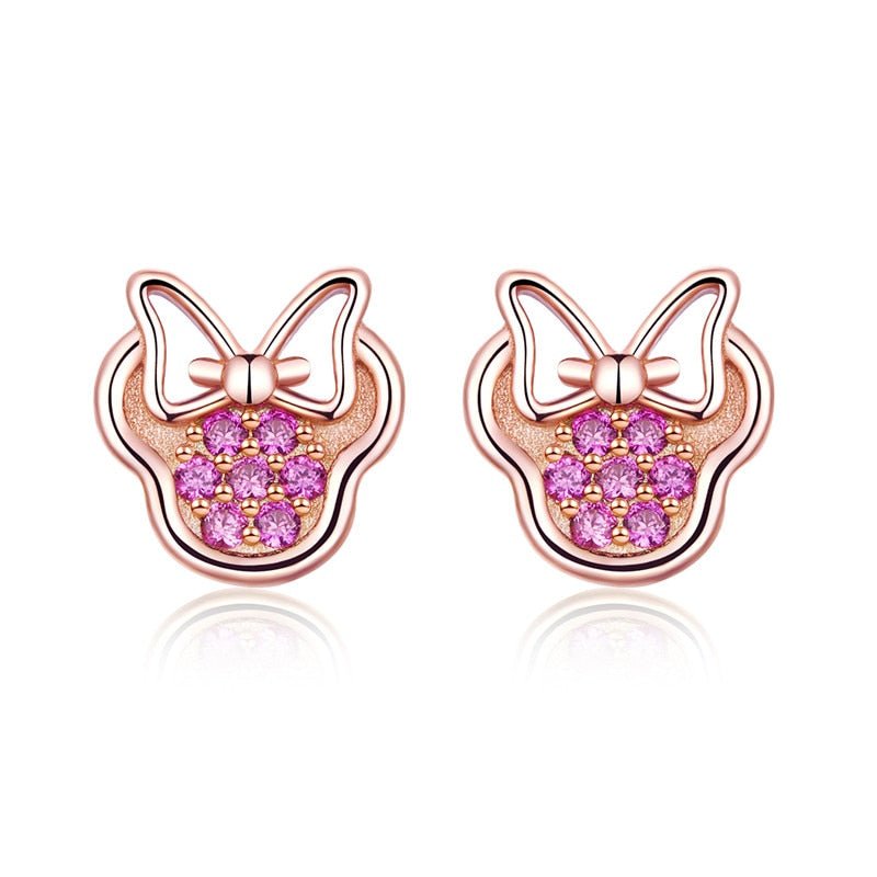 Brinco Prata Minnie Zircônias Rosas