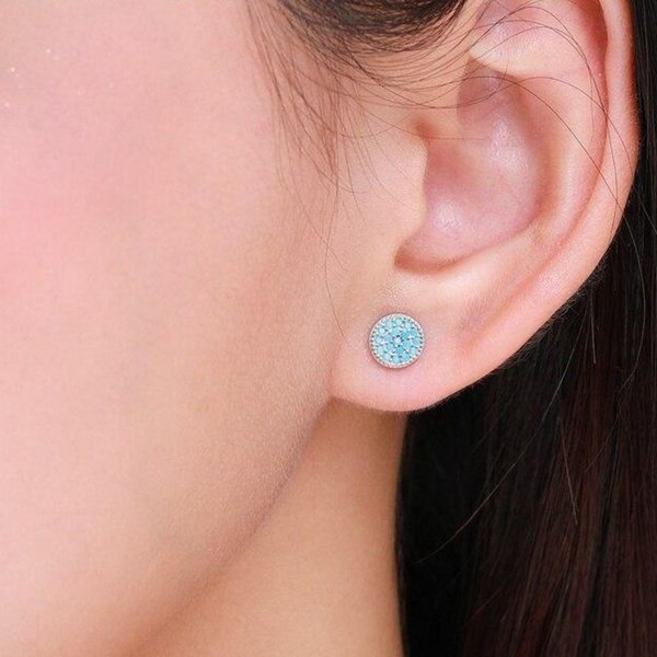 Brinco Prata Redondo Turquesa Vintage