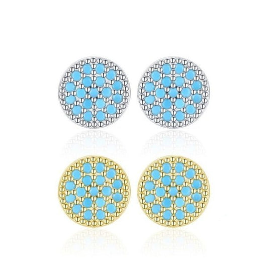 Brinco Prata Redondo Turquesa Vintage