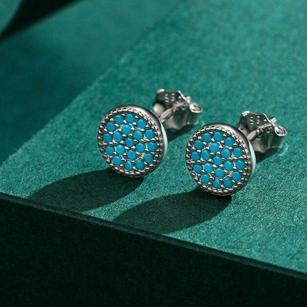 Brinco Prata Redondo Turquesa Vintage