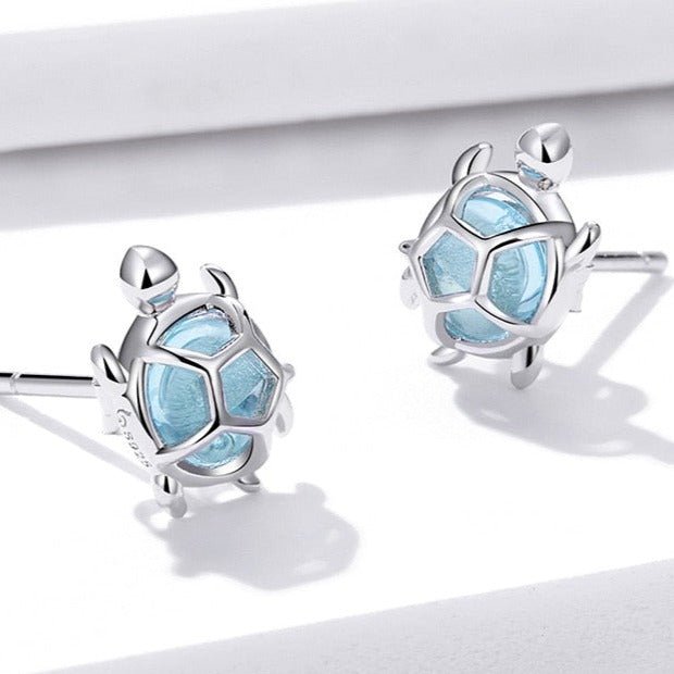 Brinco Prata Tartaruga Azul