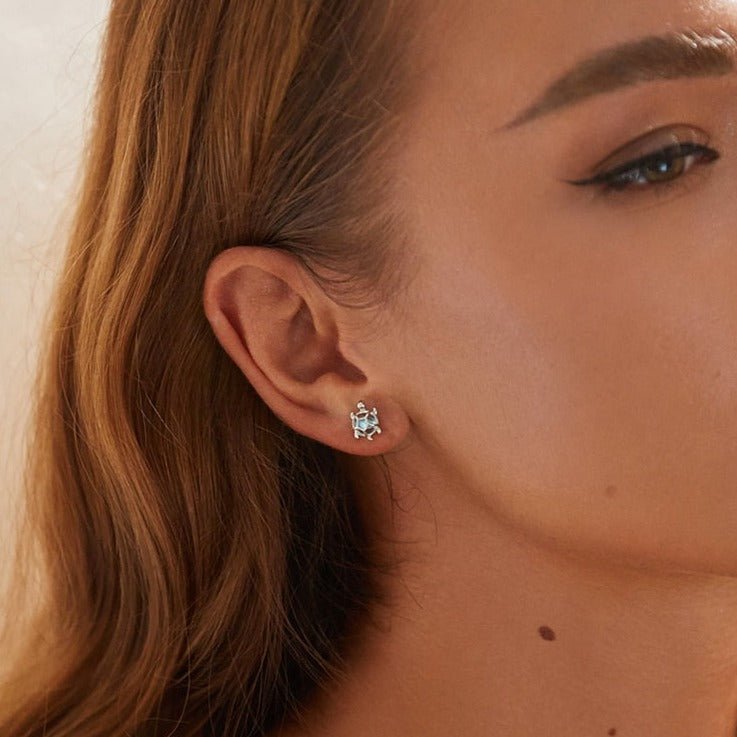 Brinco Prata Tartaruga Azul