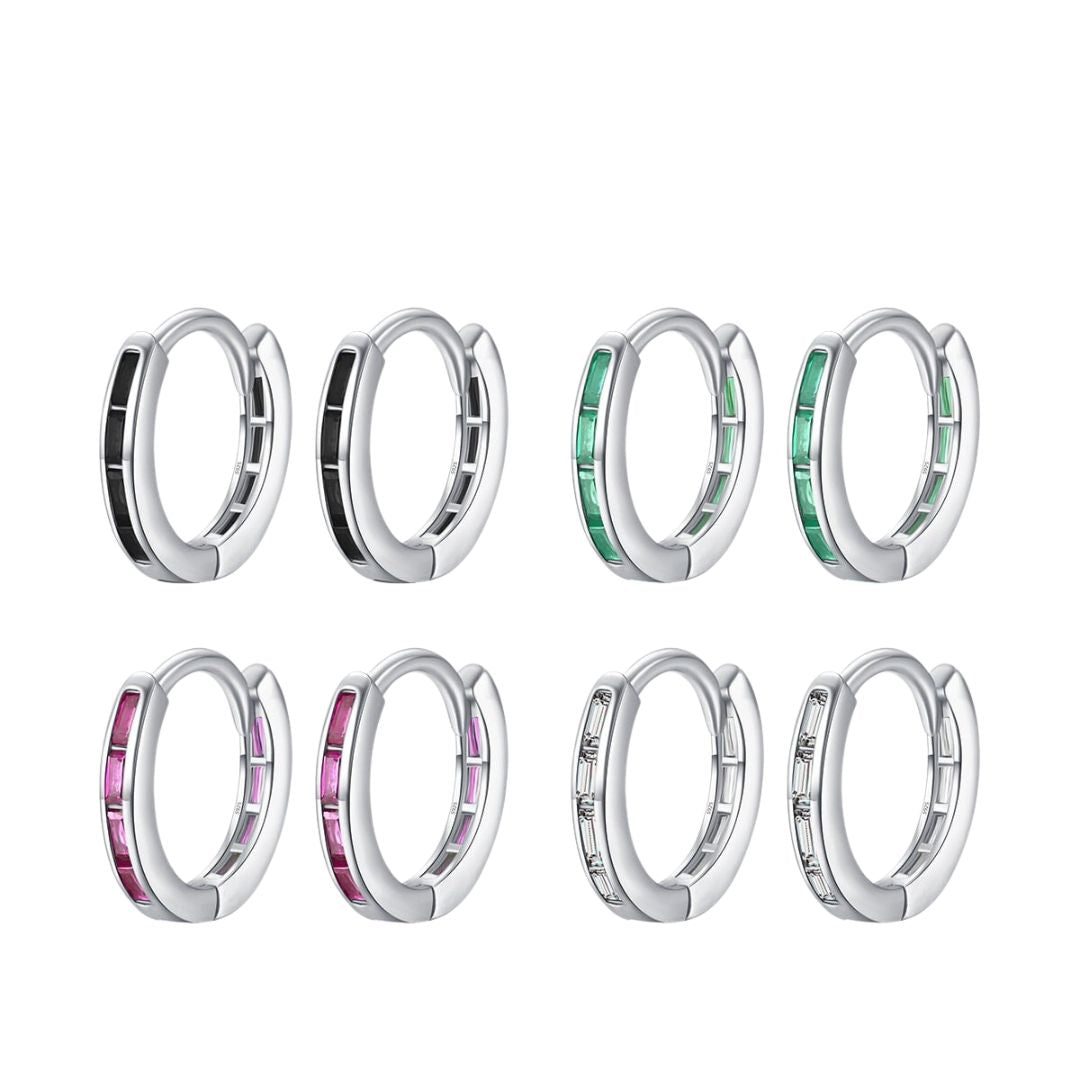 Brinco de Prata Argola com Zircônia Colorida