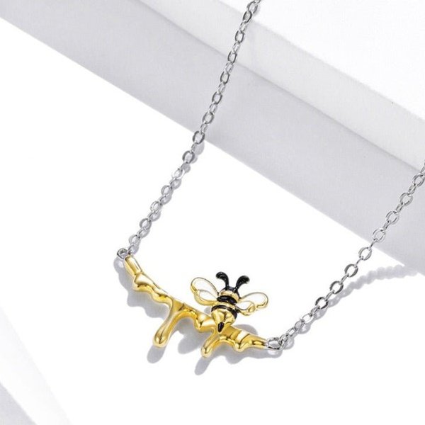 Colar Abelha e Mel Prata