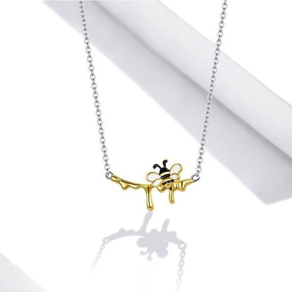 Colar Abelha e Mel Prata