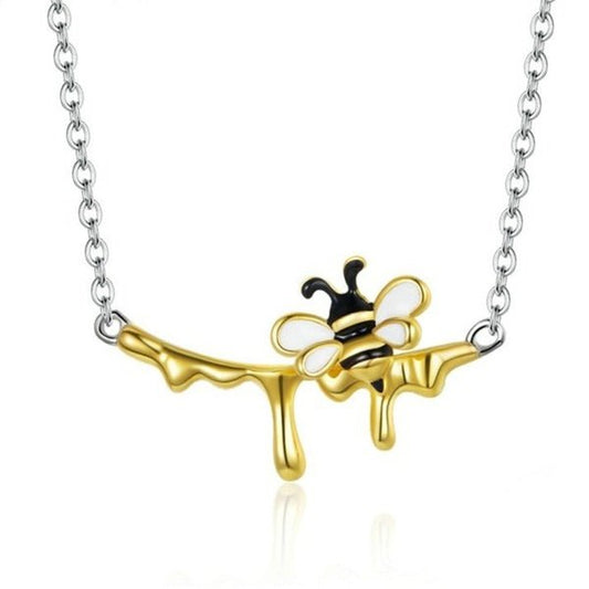 Colar Abelha e Mel Prata