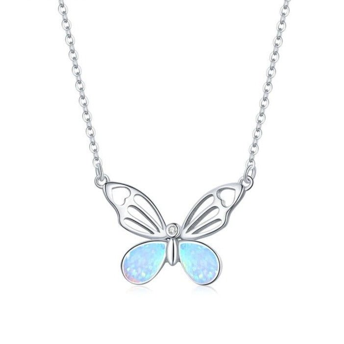 Colar Borboleta de Opala Prata