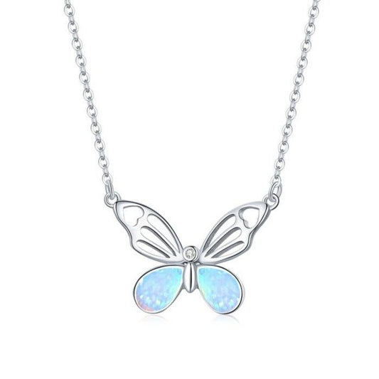 Colar Borboleta de Opala Prata