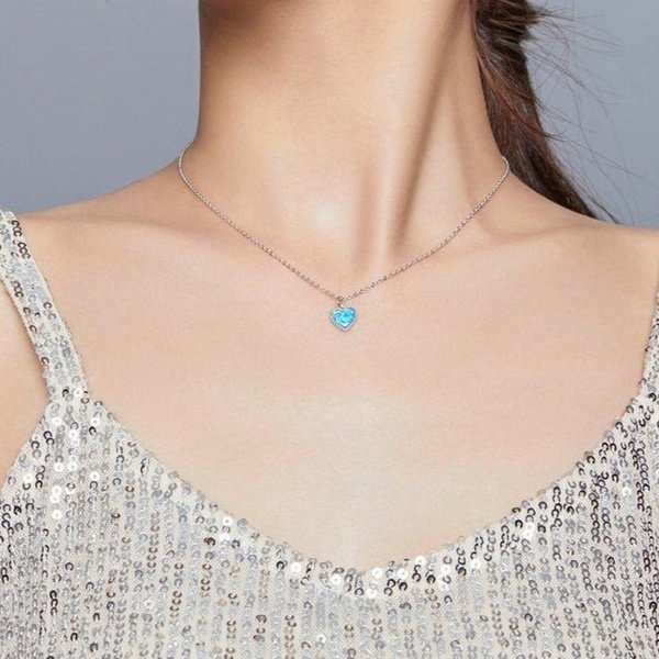 Colar Coração Azul Prata