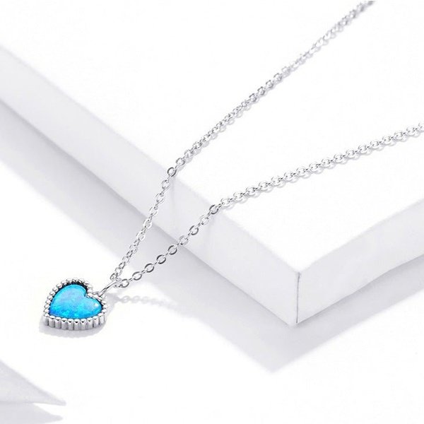 Colar Coração Azul Prata