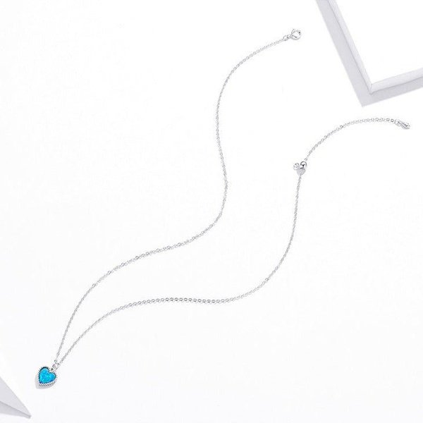 Colar Coração Azul Prata