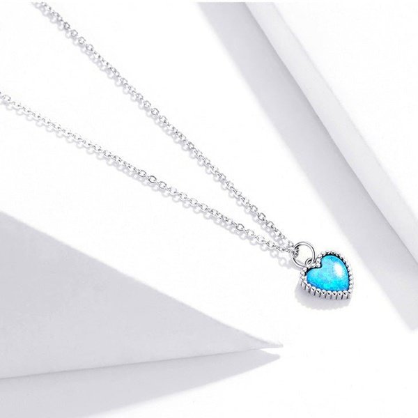 Colar Coração Azul Prata