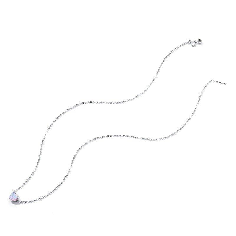 Colar Coração de Opala Prata