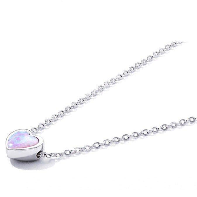 Colar Coração de Opala Prata