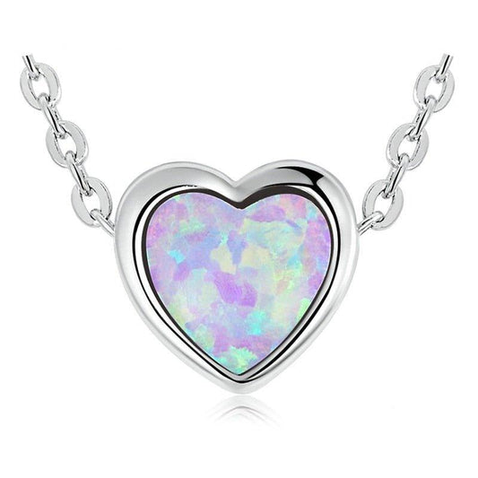 Colar Coração de Opala Prata