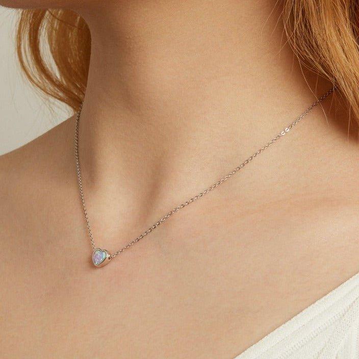 Colar Coração de Opala Prata