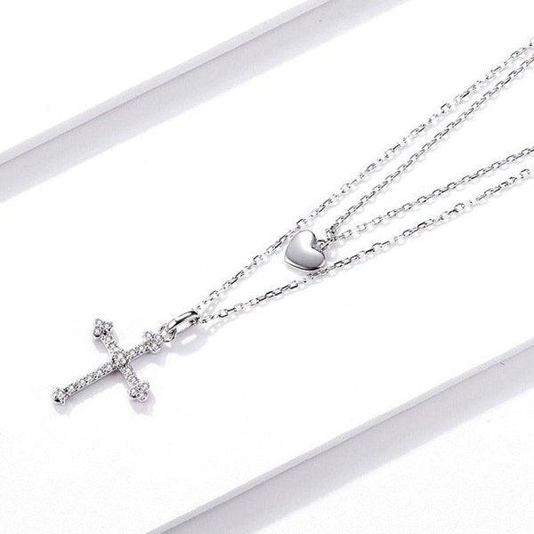 Colar Duplo Cruz Prata