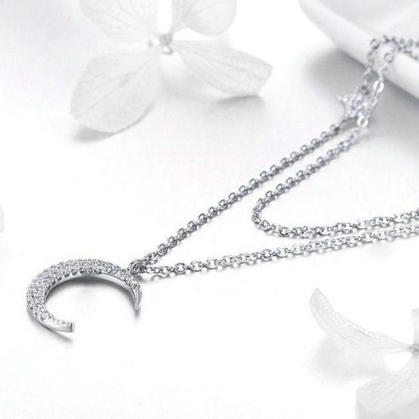 Colar Duplo Lua e Estrelas Prata