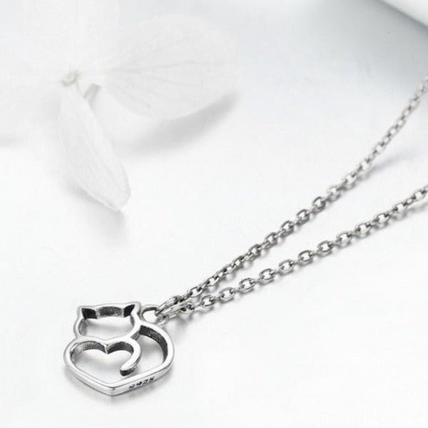 Colar Prata Coração Gato