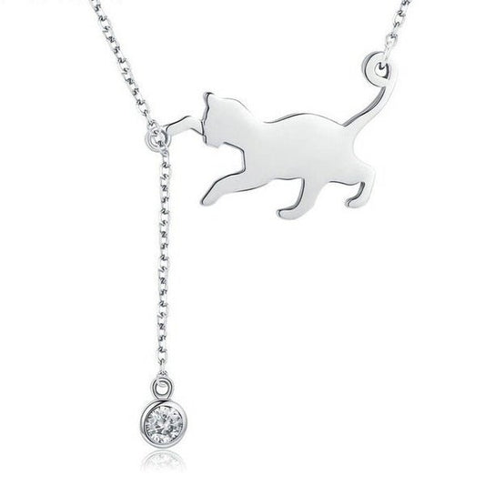 Colar Prata Gato Brincando